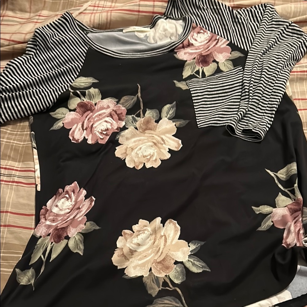 Floral and Striped Women's Top
